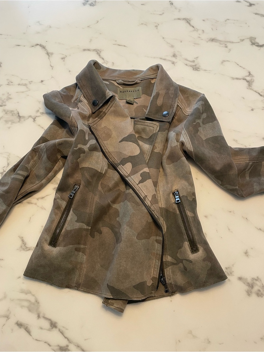Anthropologie - Camo Micro-Suede Fitted Moto Jacket by Marrakech